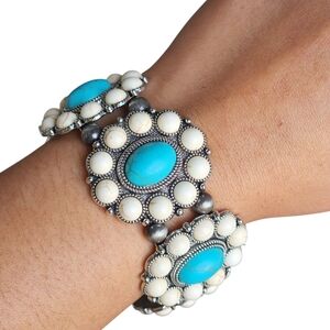 Boho Western Bracelet Silver Stainless Steel Fashion Turquoise Boheme